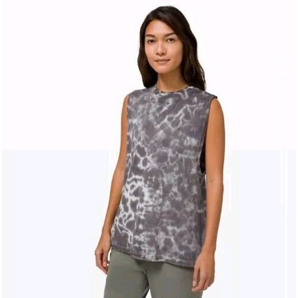 Lululemon Shirt Womens 6 Gray Marmoleado Tie Dye Sleeveless Tank Top See Measure